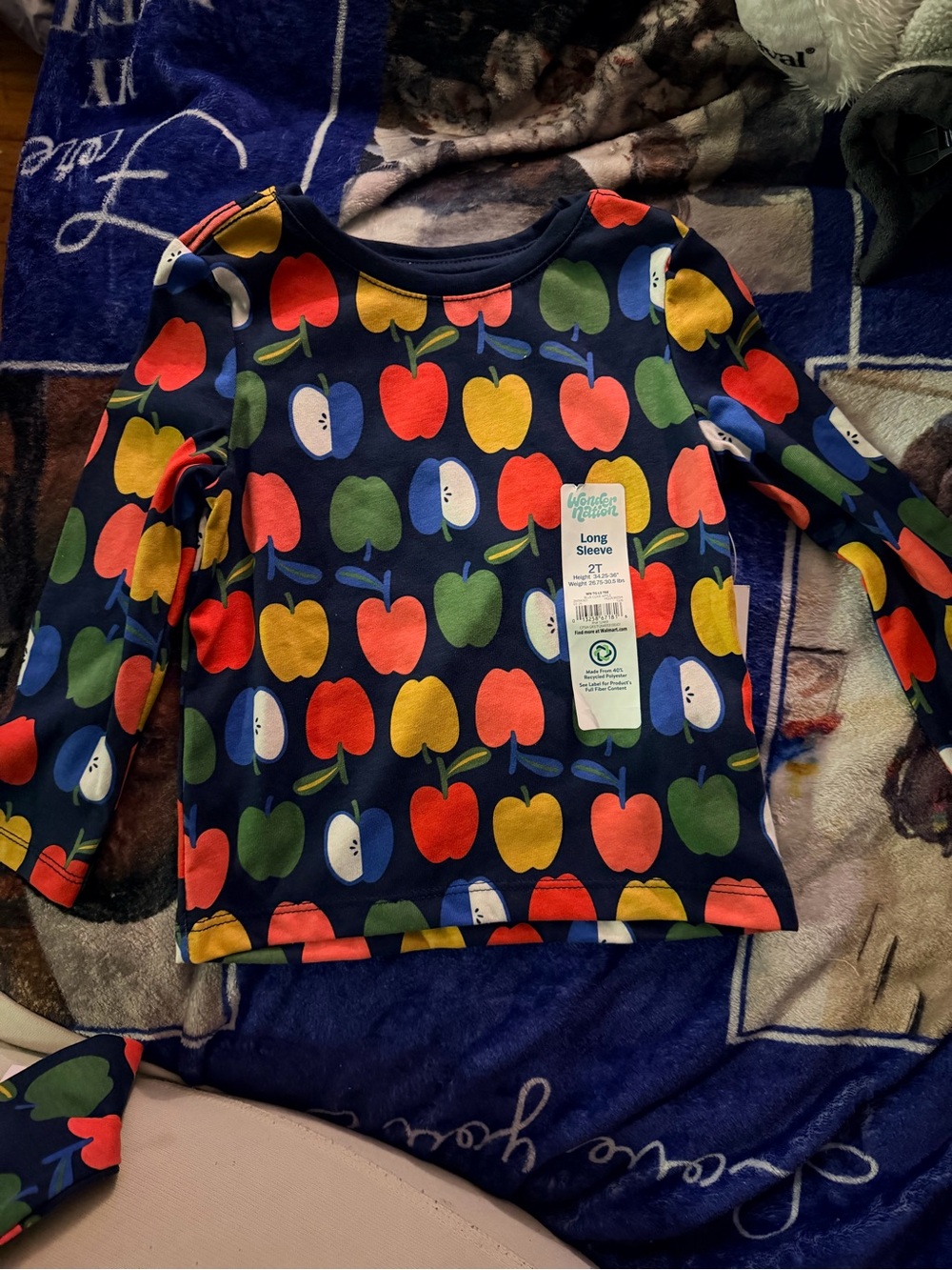 wonder nation Navy Long Sleeve Top with Red, Yellow, Green & Blue Apples